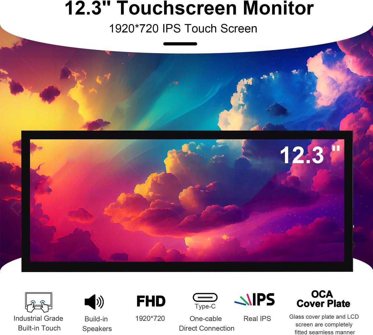 Alt view image 2 of 5 - wisecoco 12.3 Inch Touchscreen Monitor 1920x720 Bar LCD Mini Touch Screen Monitor Secondary Screen Portable Display HDMI for Laptop PC Temperature Aida64 GPU CPU RAM Monitoring