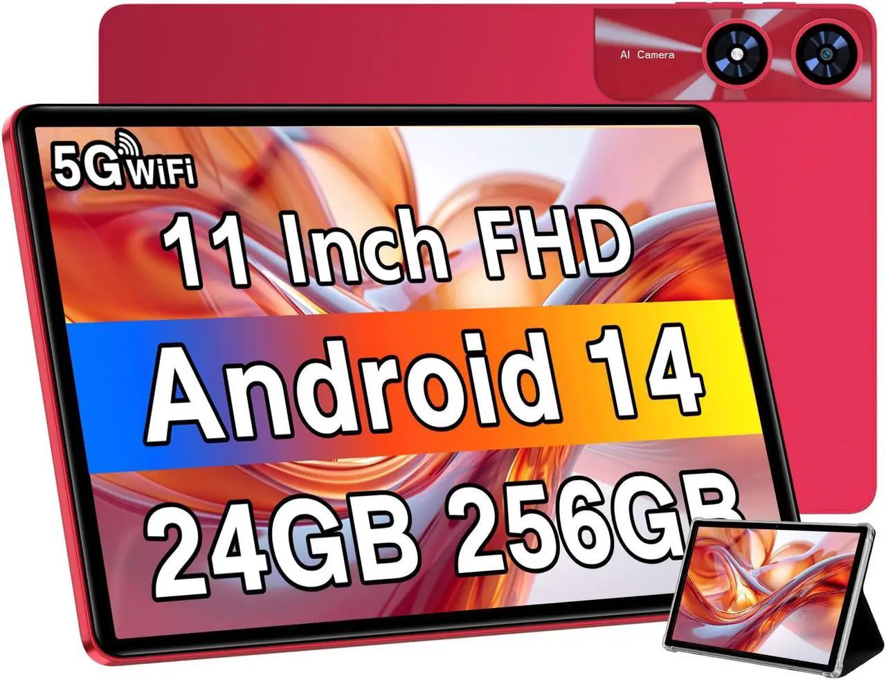Main image of Android 14 Tablet 11 Inch Tablets, 24GB RAM 256GB ROM(1TB Expand), Octa-Core Tablets with 8000 mAh Battery, 5G WiFi, Bluetooth 5.0, Android Tablet 5MP+13MP Dual Camera, IPS Touch Screen, GPS Tab-Red