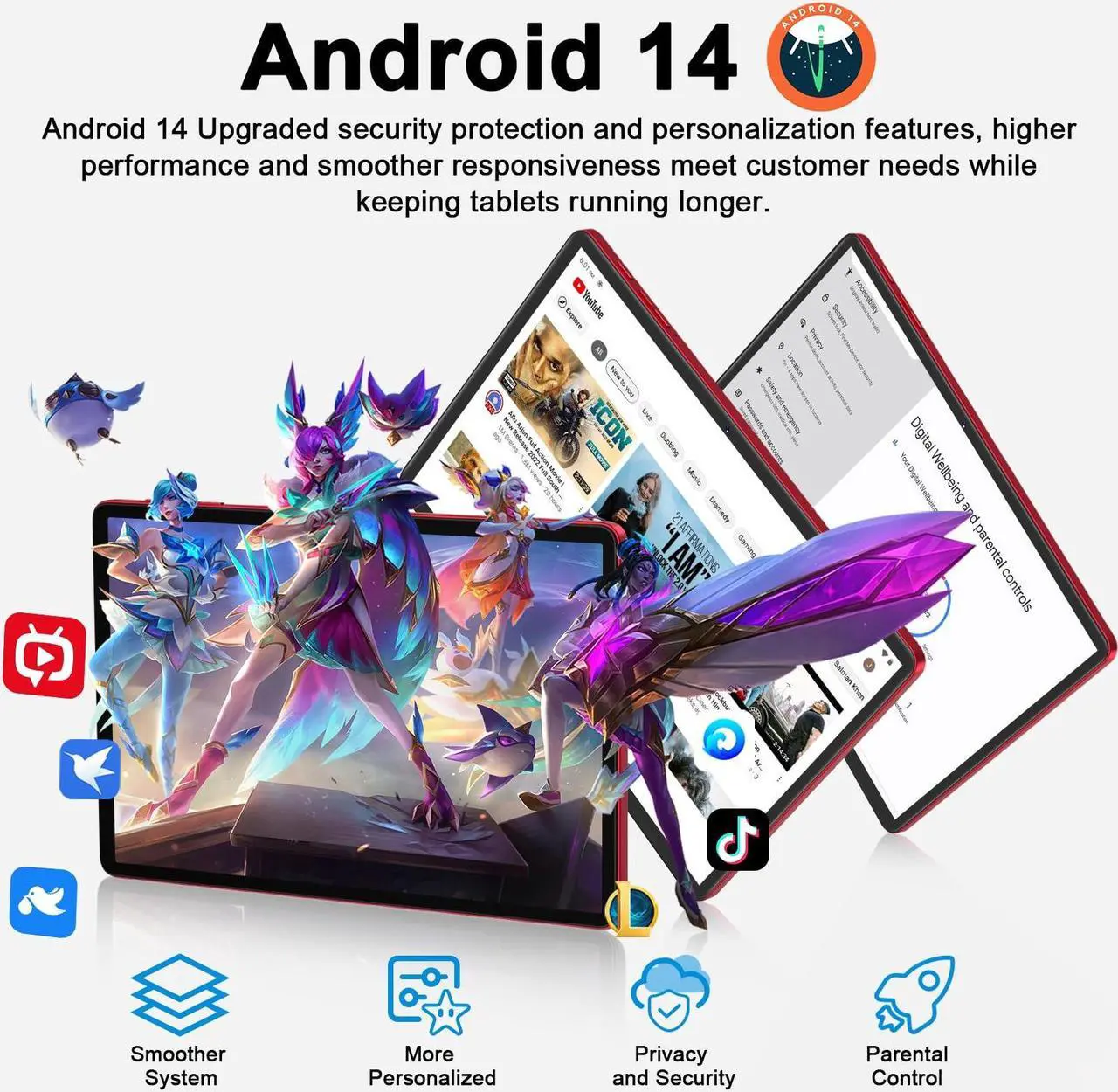 Alt view image 3 of 5 - Android 14 Tablet 11 Inch Tablets, 24GB RAM 256GB ROM(1TB Expand), Octa-Core Tablets with 8000 mAh Battery, 5G WiFi, Bluetooth 5.0, Android Tablet 5MP+13MP Dual Camera, IPS Touch Screen, GPS Tab-Red