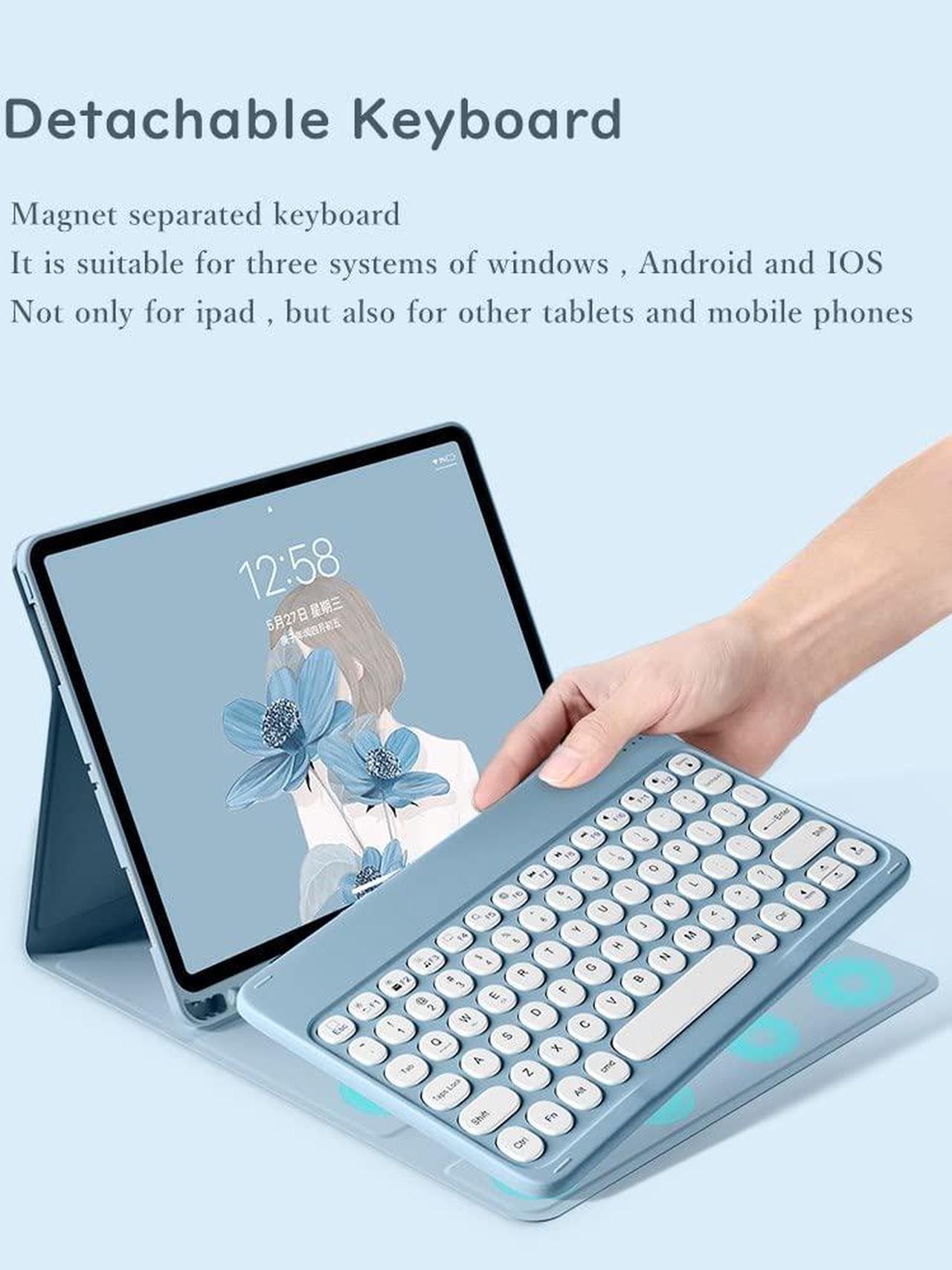 Alt view image 2 of 5 - HENGHUI Keyboard for Galaxy Tab S8 11" 2022 / Tab S7 11 Inch 2020 Tablet Keyboard Case Cute Round Key Color Keyboard Detachable Wireless Keyboard Cover with S Pen Holder (Pink)