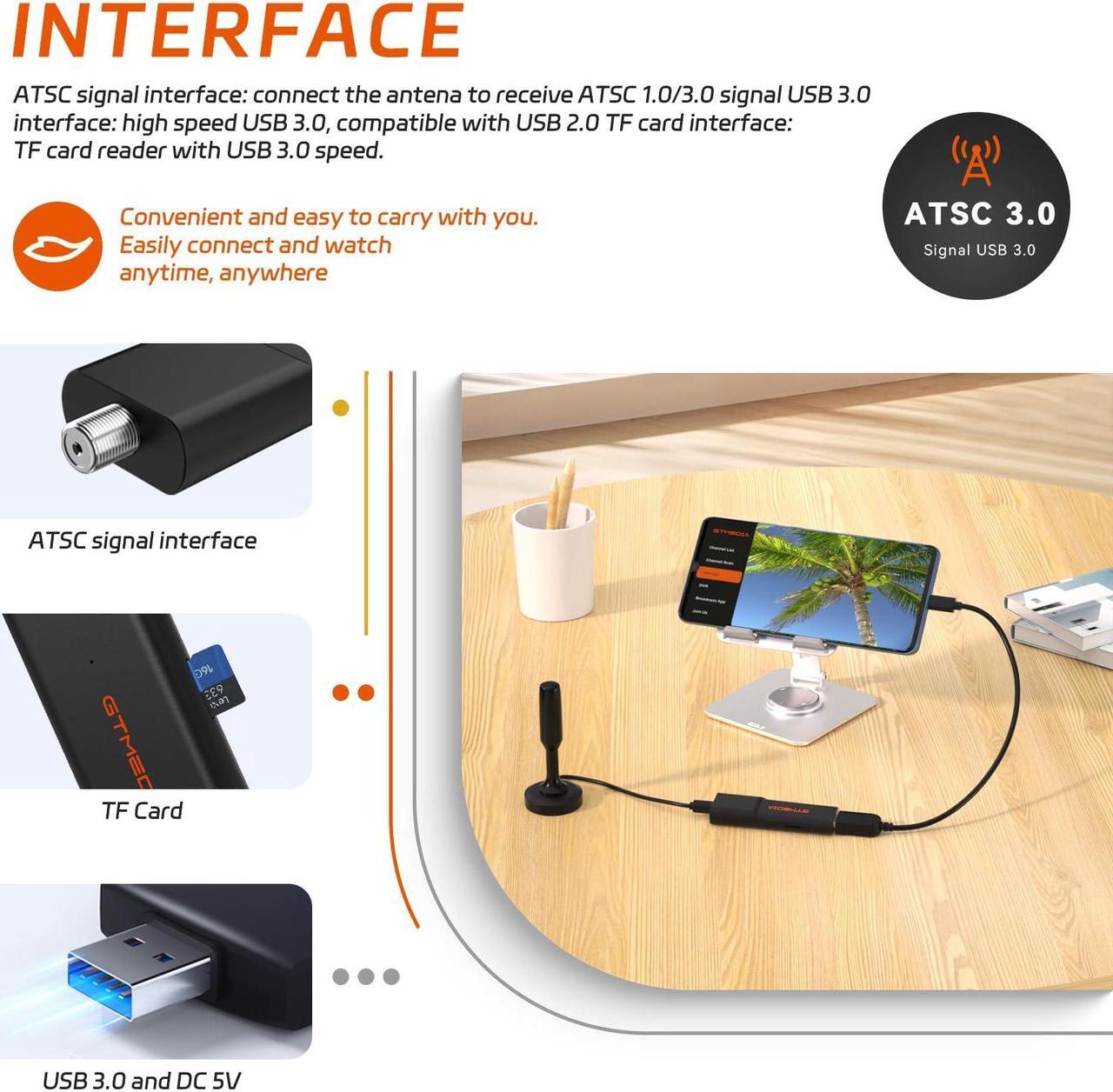 Alt view image 4 of 5 - USB TV Tuner Next-Gen ATSC 3.0 / ATSC 1.0 Tuners Stick for Multiple-Android Phone Tablet Car Computer USB 3.0 Digital TV Tuner with DVR Recording Support HDTV Player Android App
