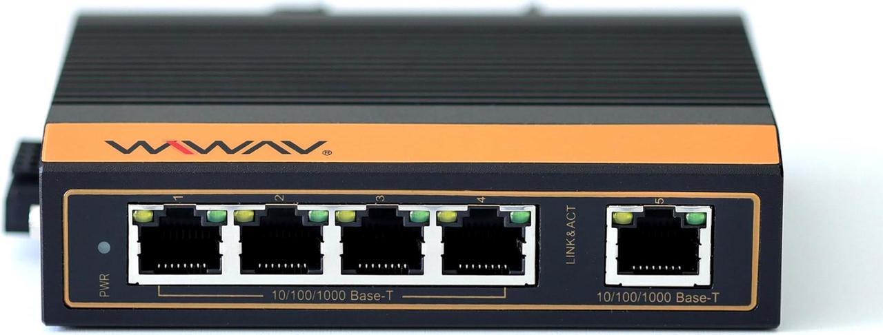 Alt view image 3 of 5 - WIWAV WP1105-5GE-I 10/100/1000Mbps Unmanaged 5-Port PoE Gigabit Industrial Ethernet Switches with DIN Rail/Wall-Mount (UL Listed, IP40, -40 to 85)