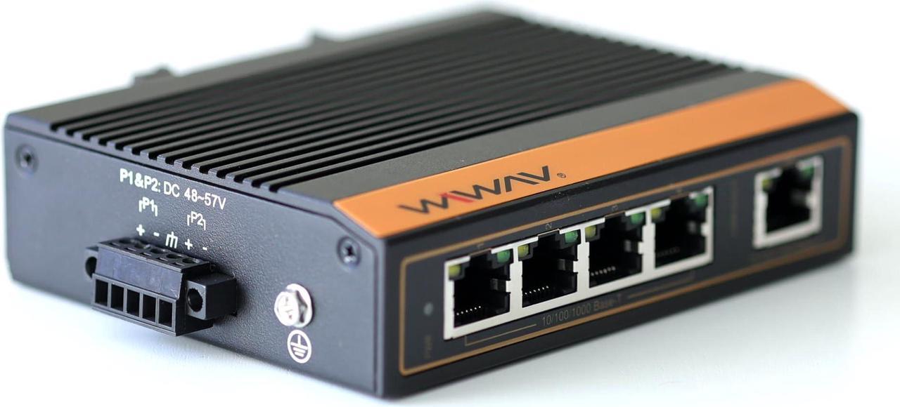 Alt view image 4 of 5 - WIWAV WP1105-5GE-I 10/100/1000Mbps Unmanaged 5-Port PoE Gigabit Industrial Ethernet Switches with DIN Rail/Wall-Mount (UL Listed, IP40, -40 to 85)