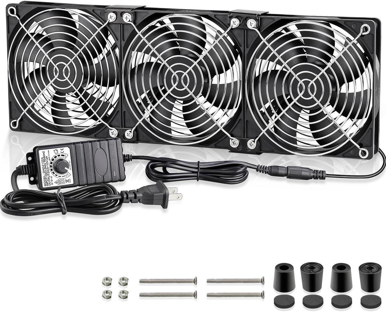Main image of GDSTIME Big Airflow 3 x 120mm Fans DC 12V Powered Fan with AC 110V - 240V Speed Control, Cabinet Chassis Cooling Fan, Server Workstation Cooling