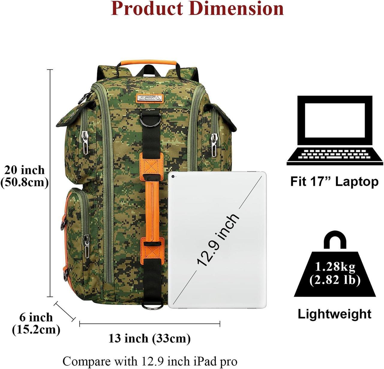 Alt view image 5 of 5 - WITZMAN Digital Camo Backpack for Men Carry On Backpack Duffel Bag Large Capacity Laptop Backpack 17 Inch (6695 Camo Green)