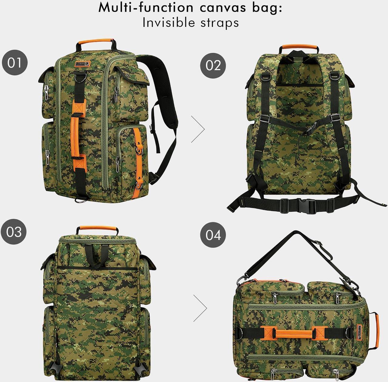 Alt view image 4 of 5 - WITZMAN Digital Camo Backpack for Men Carry On Backpack Duffel Bag Large Capacity Laptop Backpack 17 Inch (6695 Camo Green)
