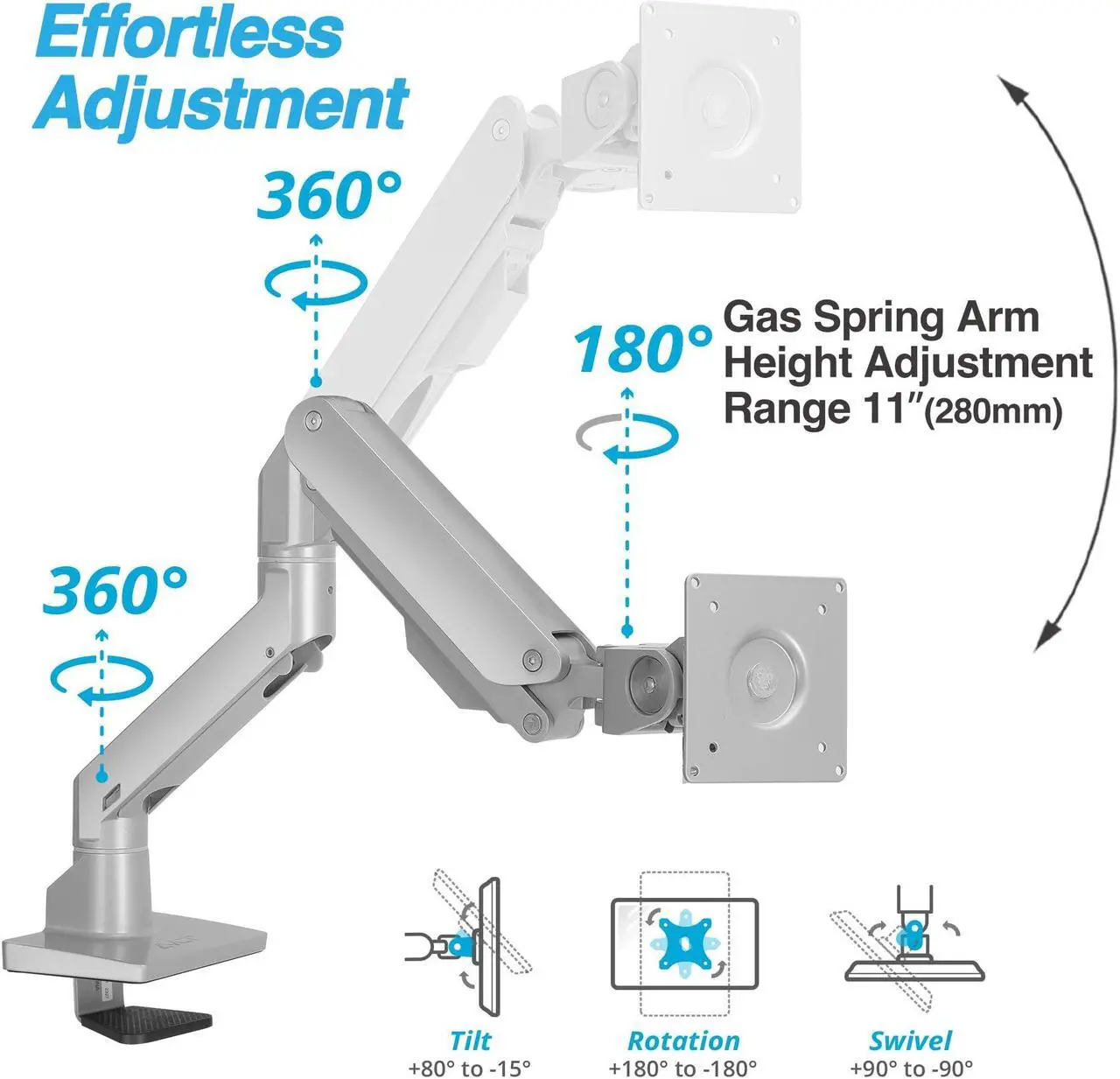 Alt view image 3 of 5 - AVLT Single 34"-57" Monitor Arm Desk Mount fits One 44 lbs Heavy Duty Monitor Full Motion Height Swivel Tilt Rotation Adjustable Monitor Gray Arm VESA 200x200 200x100 100x100 75x75
