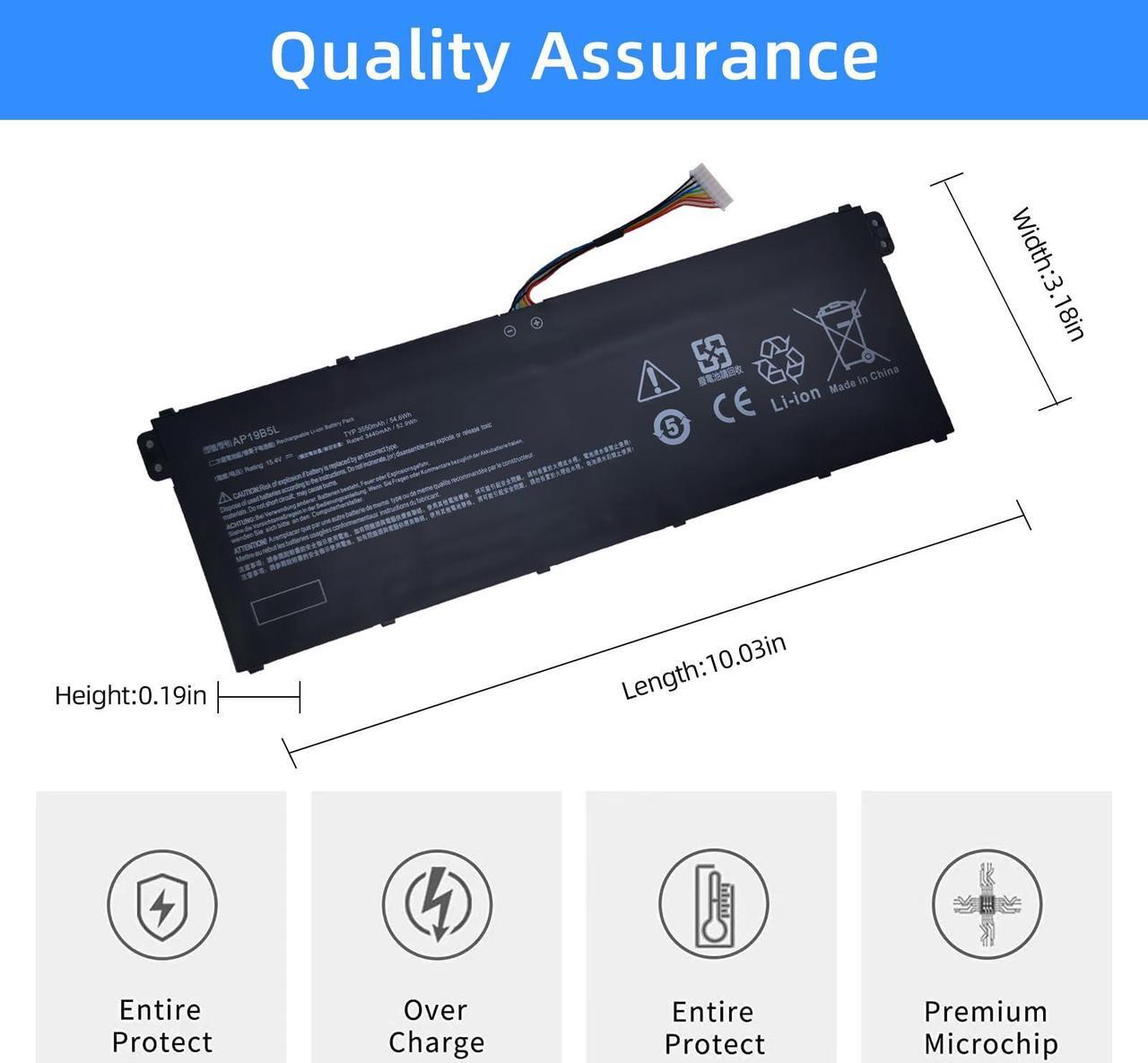 Alt view image 4 of 5 - NBULBL AP19B5L Laptop Battery Replacement for ACER Aspire 5 A515-56G-77WL A515-55 A515-43 A515-44 A514-54 Swift 3 SF314-42-R9YN TravelMate P215-52 Series KT00405010 4INP5/61/71 [15.4V 54.6Wh 3550mAh]