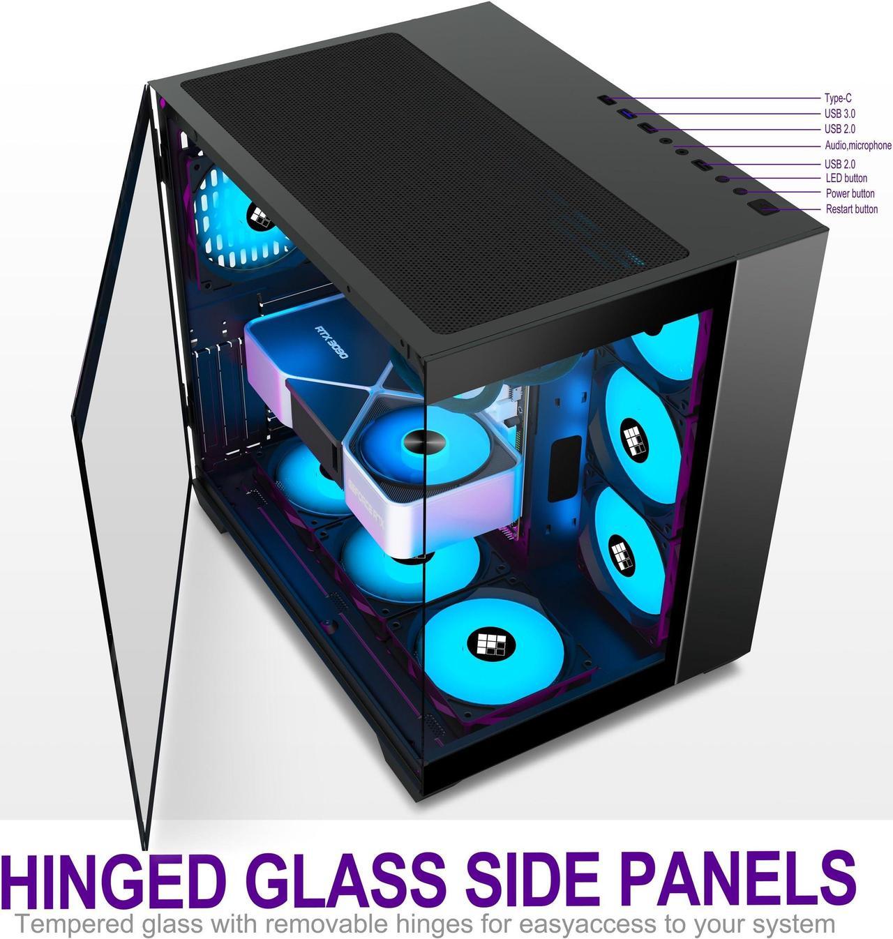 Alt view image 3 of 5 - FOIFKIN F600 PC Case - Pre-Installed 6 PWM ARGB Fan, ATX Mid-Tower Gaming PC Case, 270deg Panoramic Glass with Type-C, FOIFKIN (Black, F600)