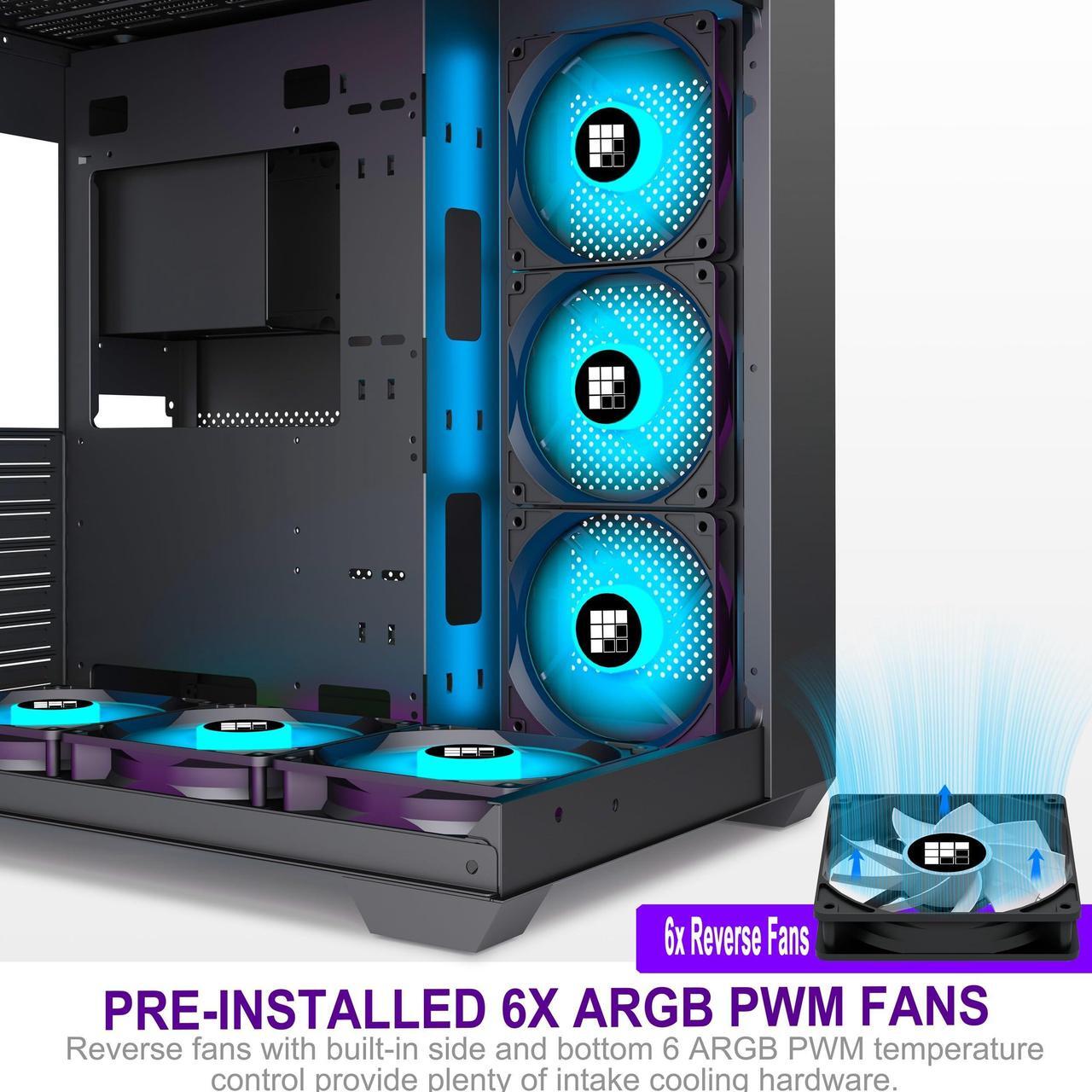 Alt view image 4 of 5 - FOIFKIN F600 PC Case - Pre-Installed 6 PWM ARGB Fan, ATX Mid-Tower Gaming PC Case, 270deg Panoramic Glass with Type-C, FOIFKIN (Black, F600)