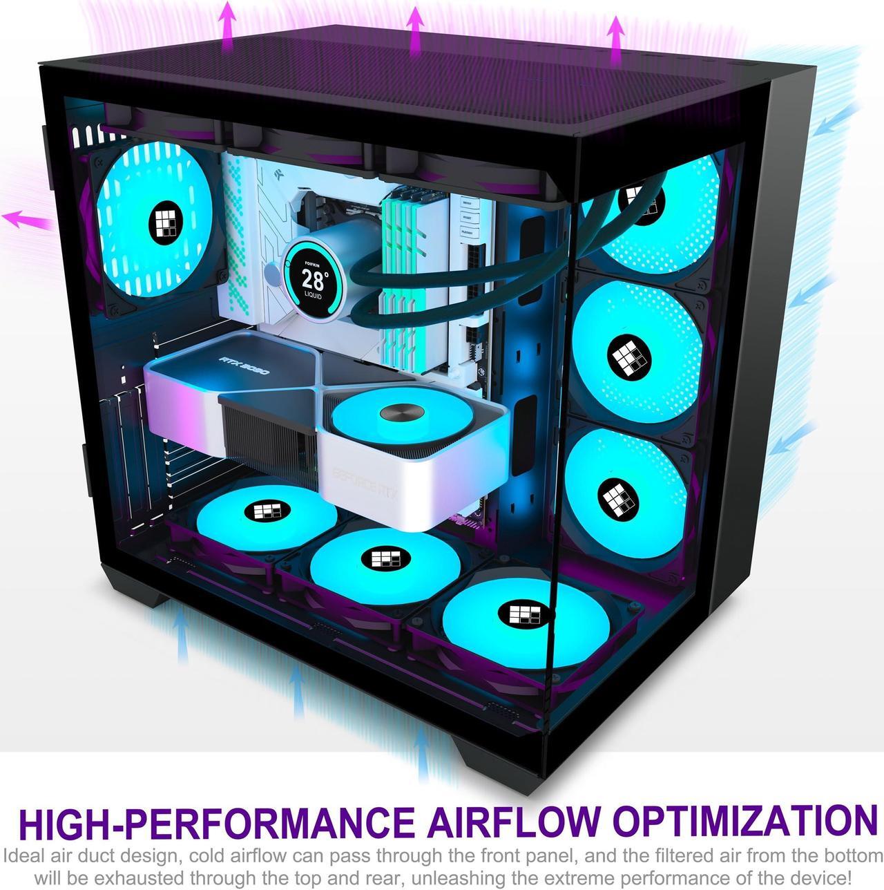 Alt view image 2 of 5 - FOIFKIN F600 PC Case - Pre-Installed 6 PWM ARGB Fan, ATX Mid-Tower Gaming PC Case, 270deg Panoramic Glass with Type-C, FOIFKIN (Black, F600)