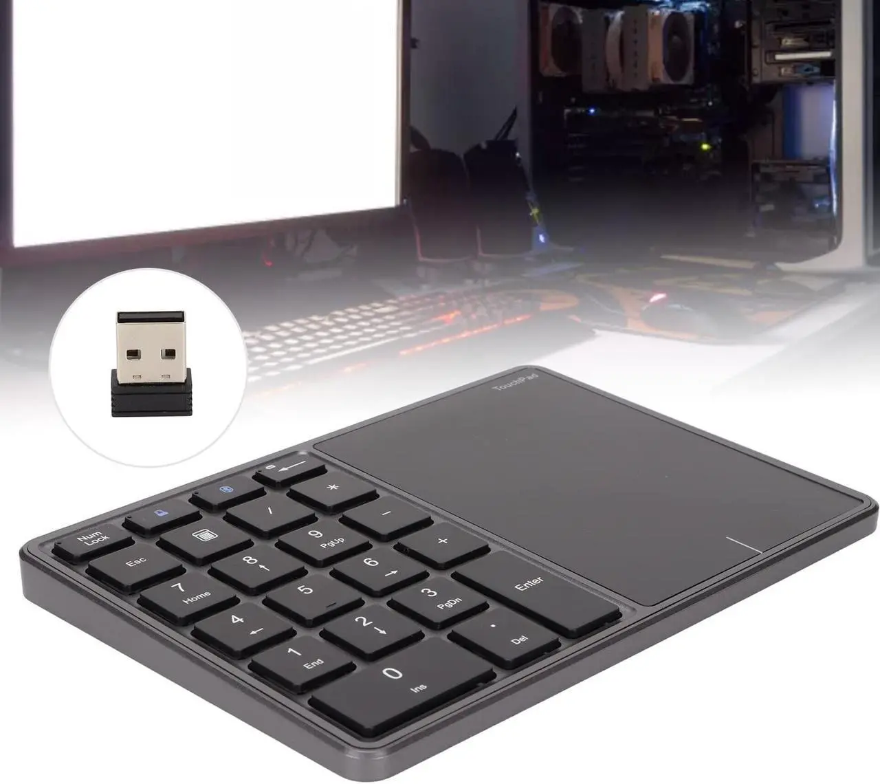 Alt view image 5 of 5 - Heayzoki Number Pad Mouse Combo, 2 in 1 BT Number Pad Touchpad Mouse 22 Keys, Bt4.2 2.4G Type C Charging Keyboard 500Mah Battery Numeric Keypad for Office (Iron Gray)
