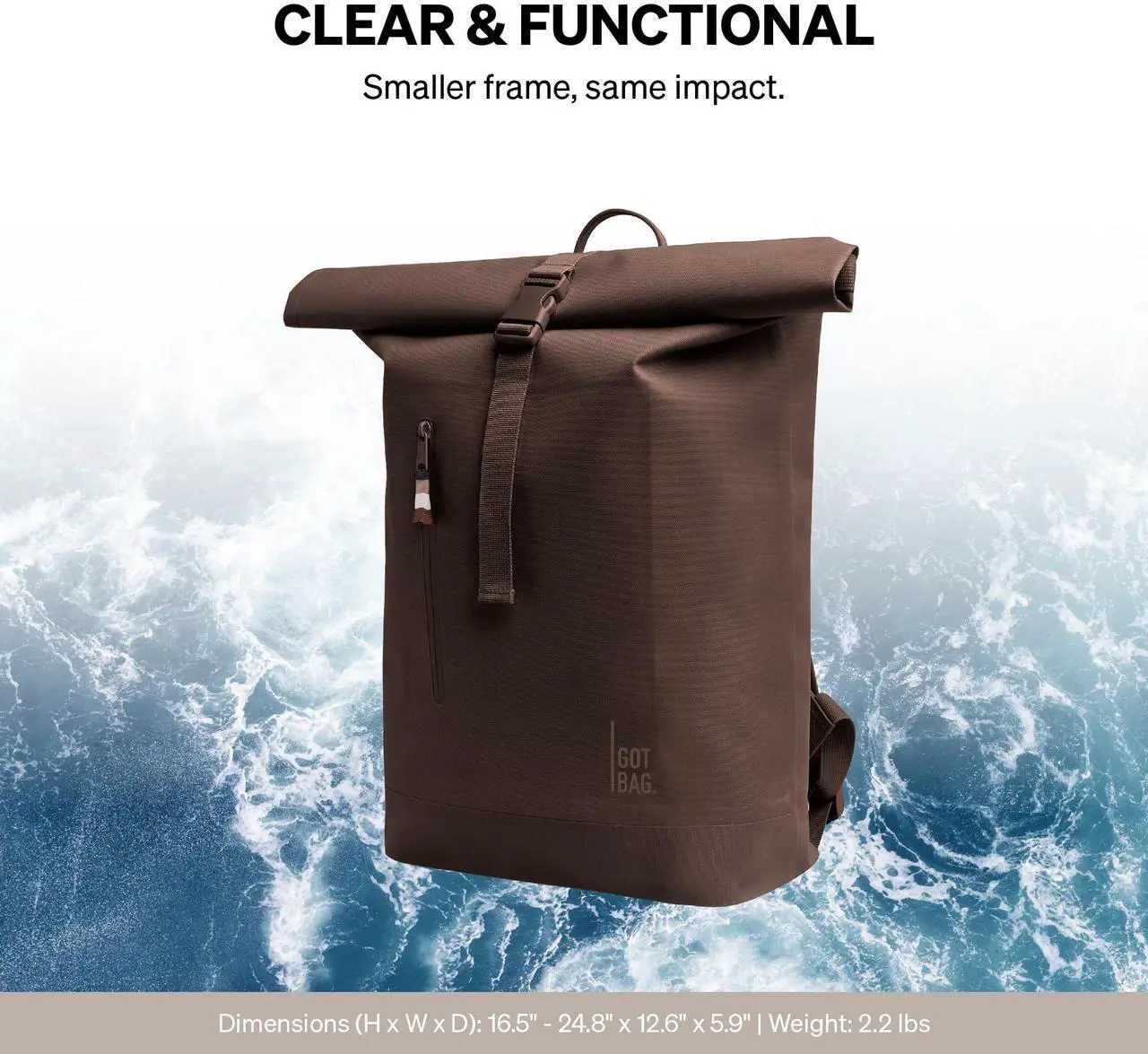 Alt view image 3 of 5 - GOT BAG - ROLLTOP LITE Backpack, Hiking & Travel with a 15" Laptop Sleeve, Eco-Conscious Bag Made of Recycled Ocean Impact Plastic(tm) (Trench Monochrome Color)