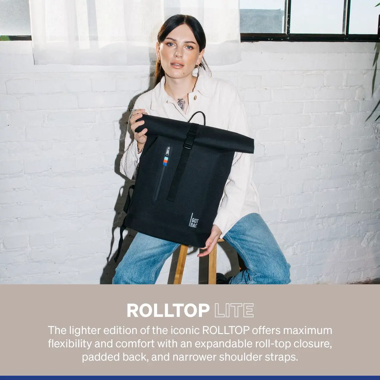 Alt view image 5 of 5 - GOT BAG - ROLLTOP LITE Backpack, Hiking & Travel with a 15" Laptop Sleeve, Eco-Conscious Bag Made of Recycled Ocean Impact Plastic(tm) (Trench Monochrome Color)