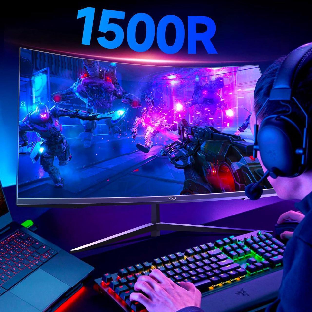 Alt view image 4 of 5 - ZZA Gaming Monitor 27 Inch Curved 180Hz| 165Hz|144Hz|1ms| Computer Monitor FHD|1080P| 90% DCI-P3,100% sRGB,PC Monitor FreeSync| HDMI|HDR|Low Blue Light| HDMI|DP Ports| VESA Mount| Metal Stand
