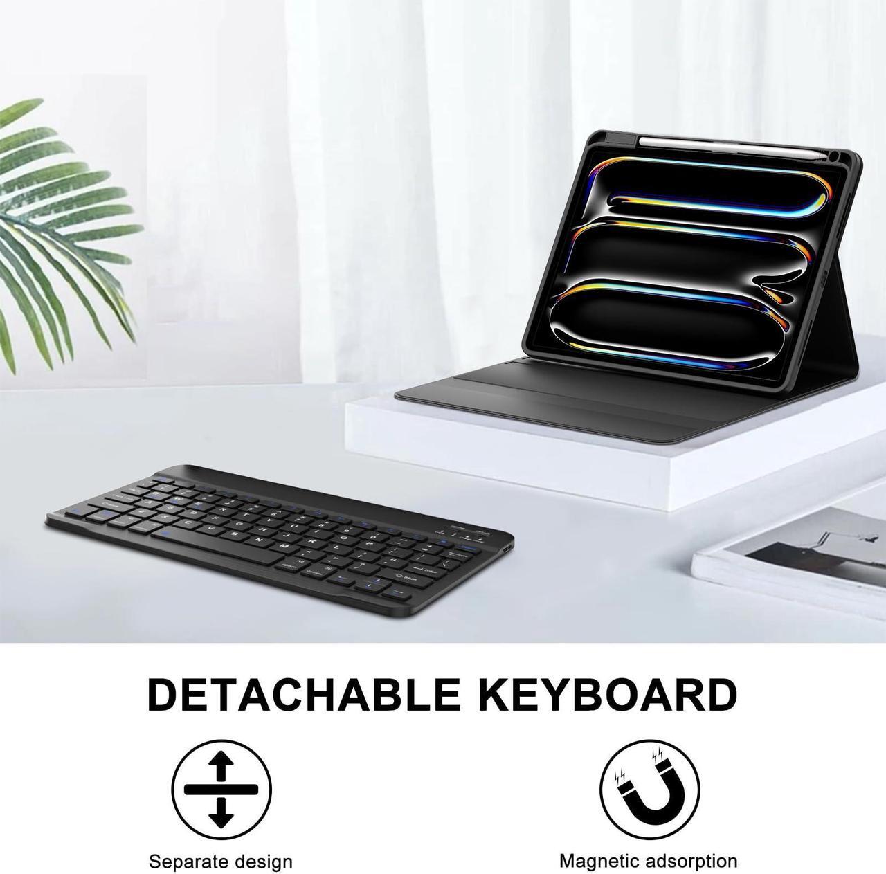 Alt view image 4 of 5 - iPad Pro 11 inch Case 2024 Keyboard - Detachable Keyboard Case for iPad Pro 11'' M4 - Smart Folio Case for iPad 11 Keyboard with Pencil Holder - Auto Wake/Sleep Pro 11-inch Keyboard Case - Black