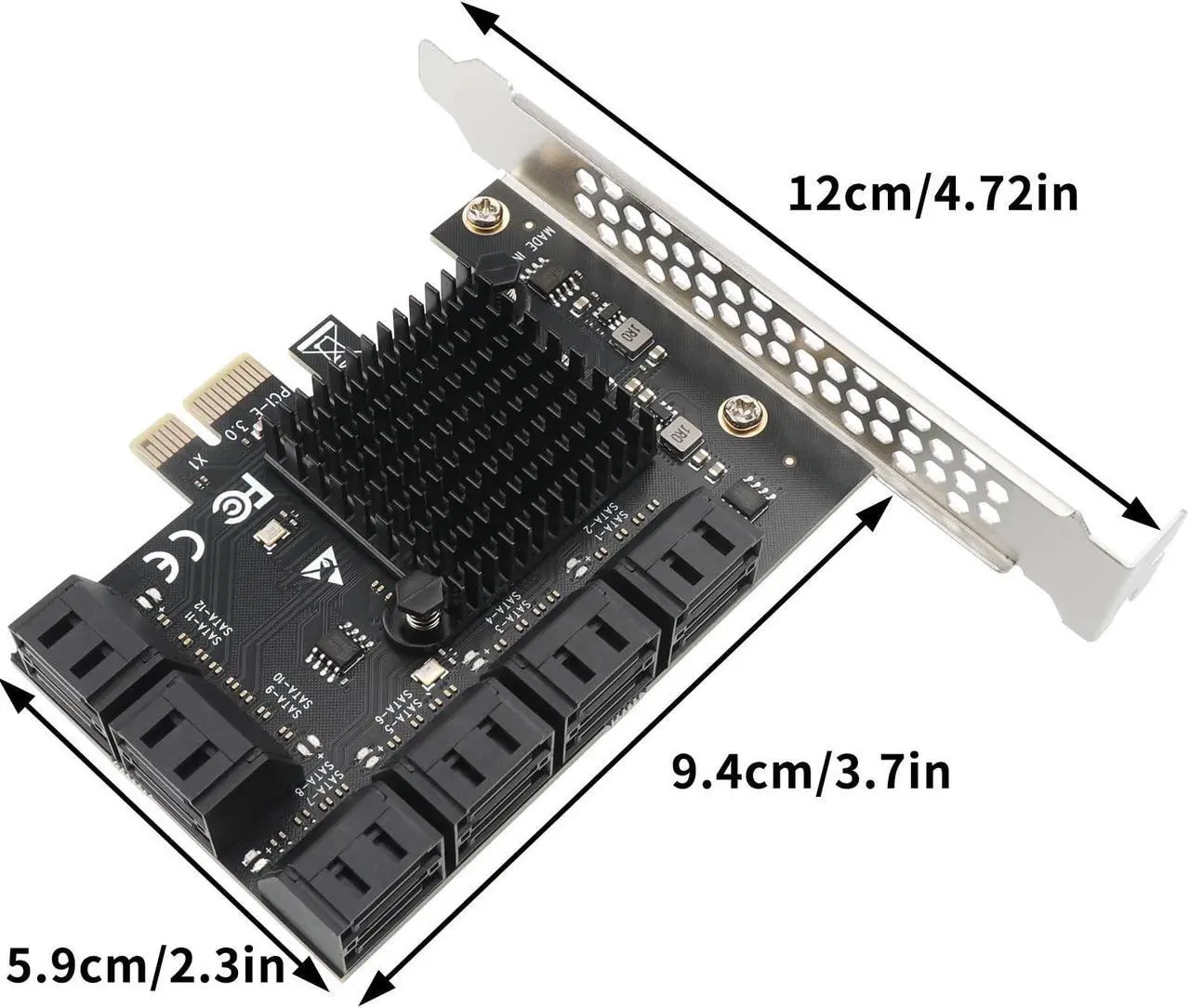 Alt view image 4 of 5 - PCIe x1 to 12-Port SATA3.0 Expansion Card,6Gbps SATA Adapter for SSD/HDD, Plug and Play with 12 Status LEDs, Compatible with Windows/Linux/Ubuntu/ESXi/Synology NAS (with SATA Bundle Cables)