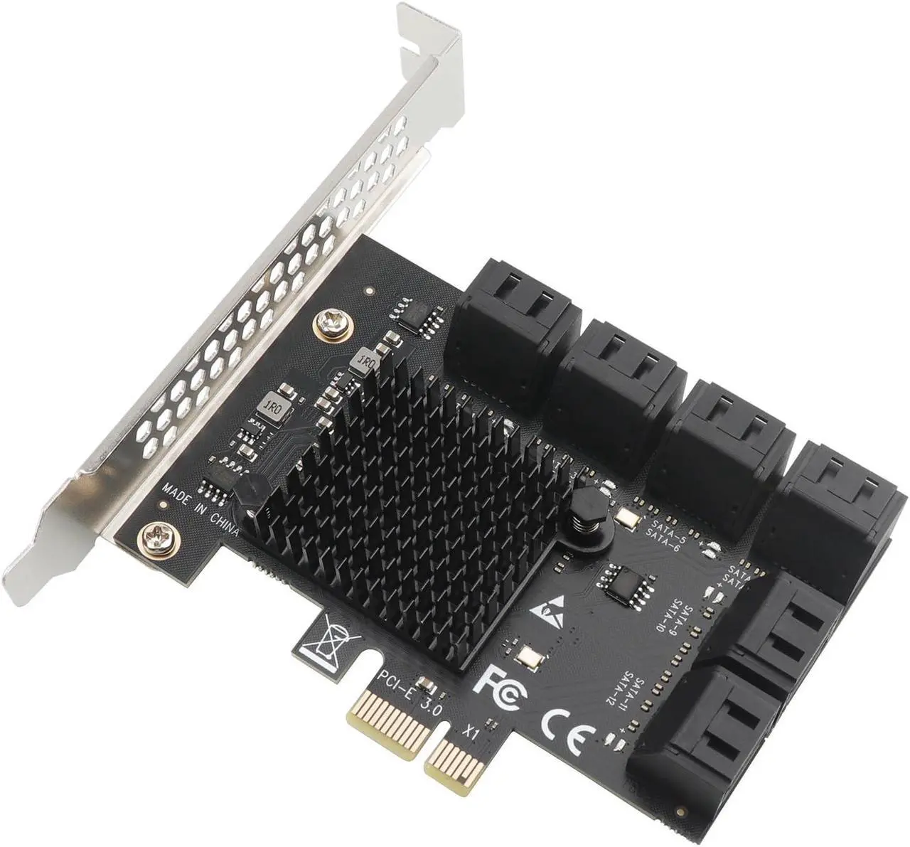 Alt view image 2 of 5 - PCIe x1 to 12-Port SATA3.0 Expansion Card,6Gbps SATA Adapter for SSD/HDD, Plug and Play with 12 Status LEDs, Compatible with Windows/Linux/Ubuntu/ESXi/Synology NAS (with SATA Bundle Cables)
