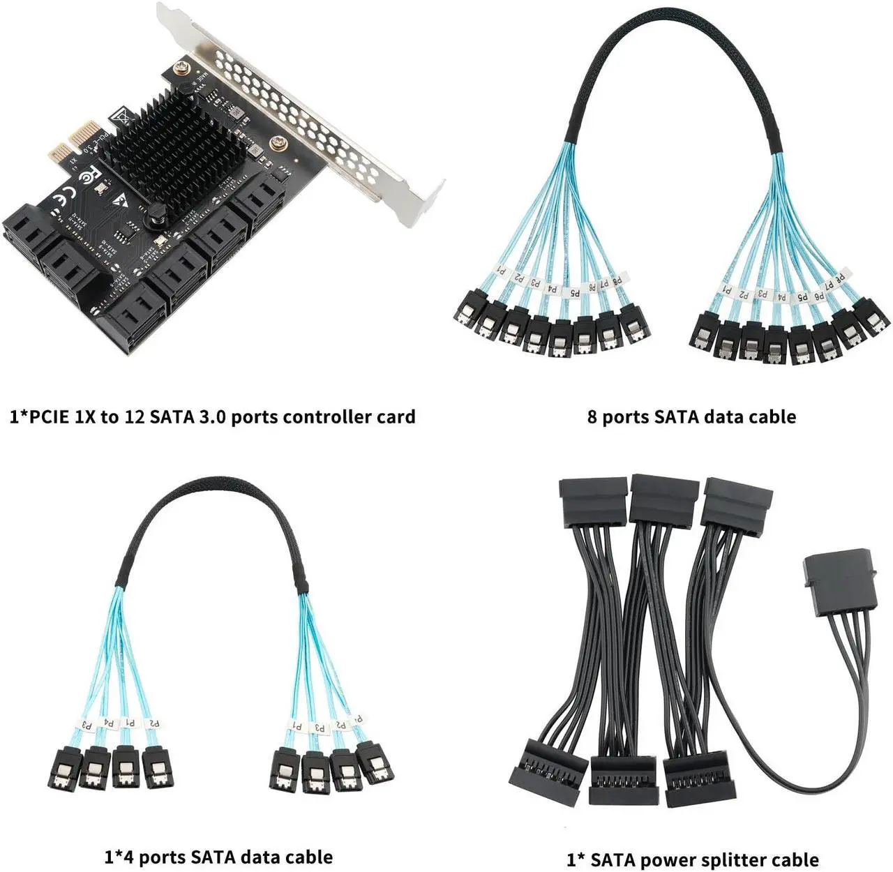 Alt view image 5 of 5 - PCIe x1 to 12-Port SATA3.0 Expansion Card,6Gbps SATA Adapter for SSD/HDD, Plug and Play with 12 Status LEDs, Compatible with Windows/Linux/Ubuntu/ESXi/Synology NAS (with SATA Bundle Cables)