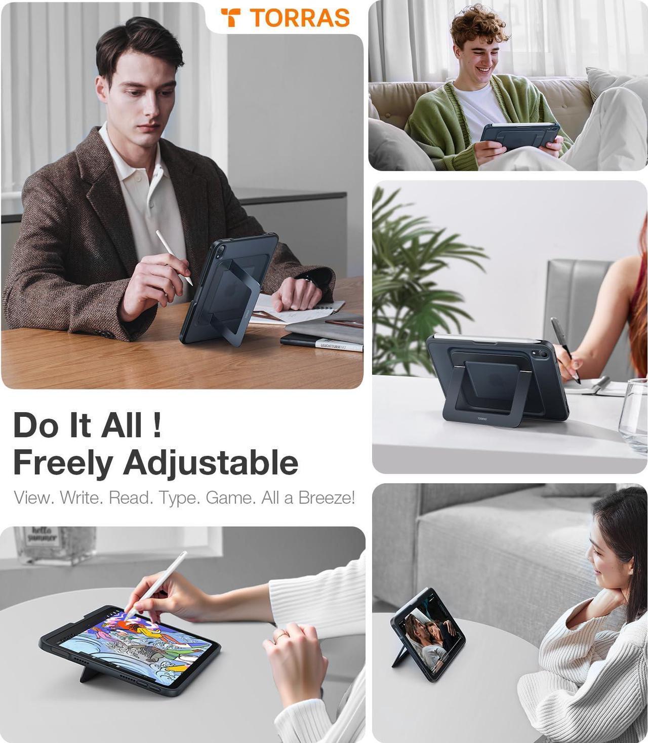 Alt view image 4 of 5 - TORRAS for iPad Mini 6 Case, iPad Mini 7 Case A17 Pro, Ultra Stable Stand, Multiple Adjustable Viewing Angles, Slim Protective Kickstand Cover, Translucent iPad Mini 6th Case with Pencil Holder, Black
