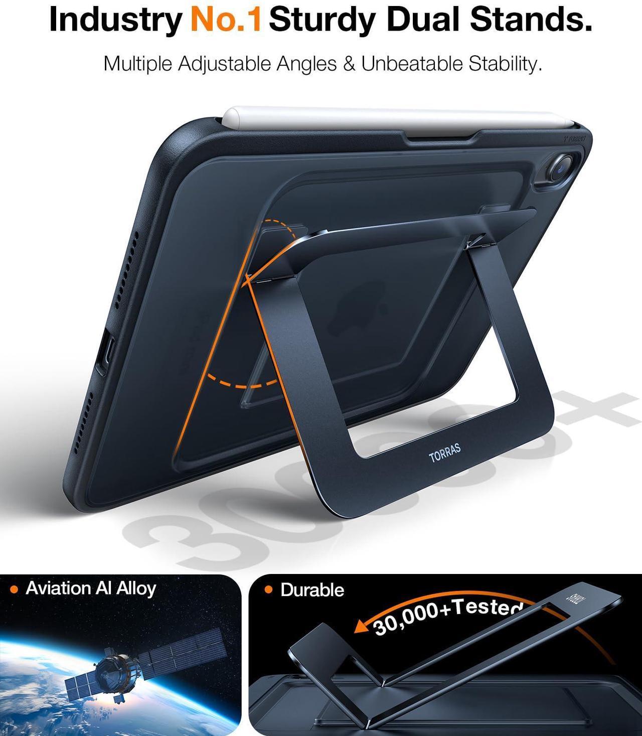 Alt view image 3 of 5 - TORRAS for iPad Mini 6 Case, iPad Mini 7 Case A17 Pro, Ultra Stable Stand, Multiple Adjustable Viewing Angles, Slim Protective Kickstand Cover, Translucent iPad Mini 6th Case with Pencil Holder, Black