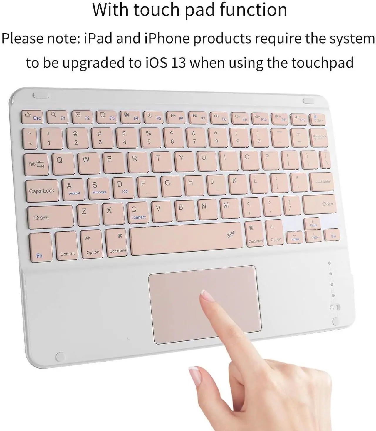 Alt view image 3 of 5 - Ultra Slim Wireless Bluetooth Keyboard with Touchpad for iPad, Rechargeable 10'' QWERTY Layout Portable Wireless Keyboard for iPad Pro/Air/Tablet, and Other iOS Android Windows Devices(Pink)
