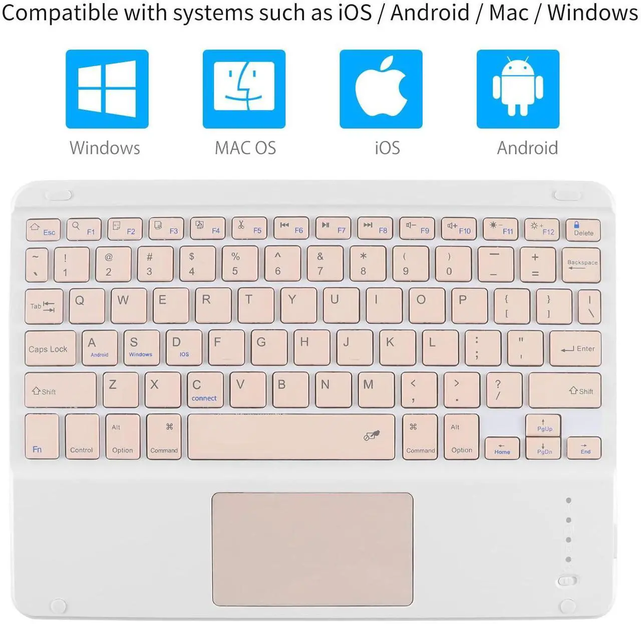 Alt view image 5 of 5 - Ultra Slim Wireless Bluetooth Keyboard with Touchpad for iPad, Rechargeable 10'' QWERTY Layout Portable Wireless Keyboard for iPad Pro/Air/Tablet, and Other iOS Android Windows Devices(Pink)