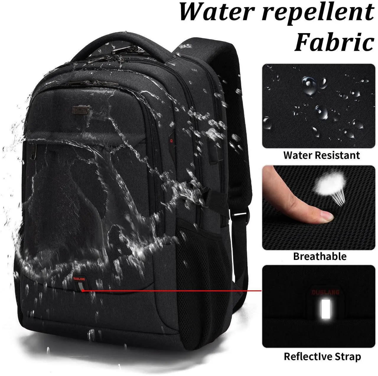 Alt view image 4 of 5 - DUSLANG 17 Inch Laptop Backpack for Travel Water Resistant College Backpack for Men/Women Laptop Bag with USB Charging Port, Green A