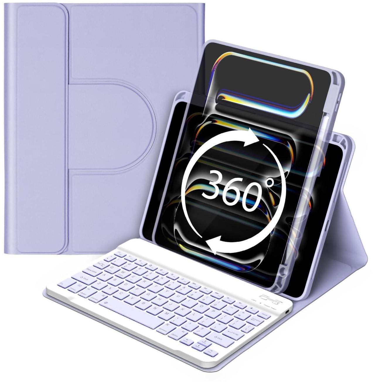 Main image of GOOJODOQ for iPad Pro 11 Inch Case with Keyboard (M4, 2024),360 Rotating Case and Magnetic Detachable Keyboard with Pencil Holder,Portrait/Landscape Modes,Auto Sleep/Wake for 11" iPad Pro 2024-Purple
