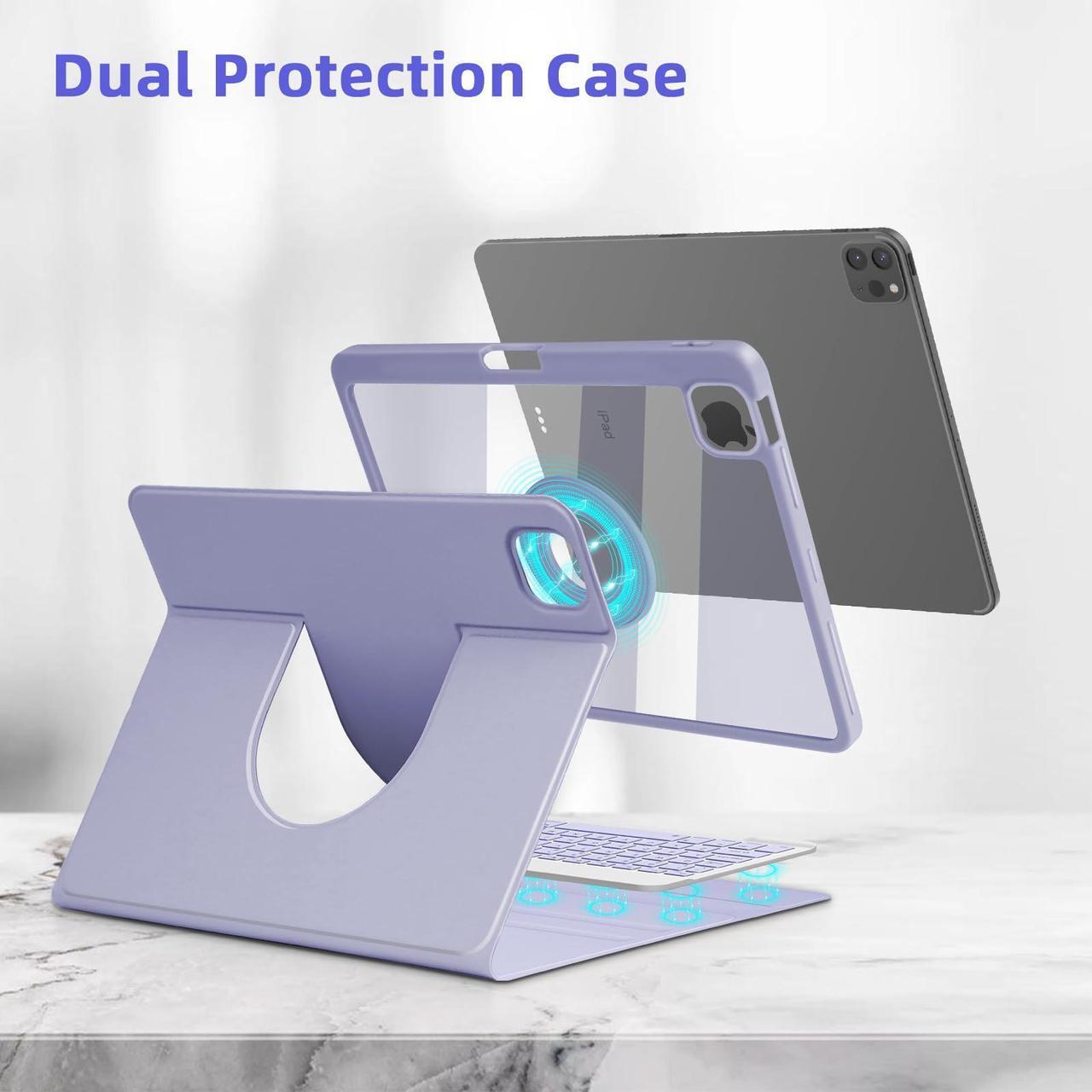 Alt view image 4 of 5 - GOOJODOQ for iPad Pro 11 Inch Case with Keyboard (M4, 2024),360 Rotating Case and Magnetic Detachable Keyboard with Pencil Holder,Portrait/Landscape Modes,Auto Sleep/Wake for 11" iPad Pro 2024-Purple