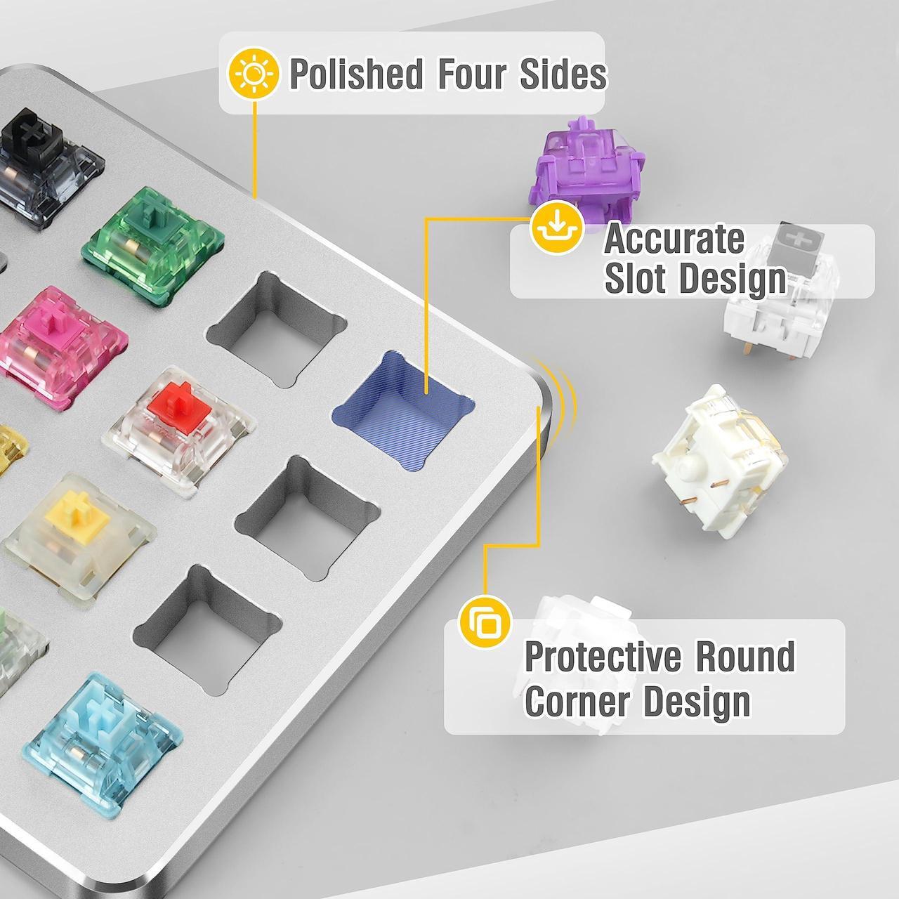 Alt view image 3 of 5 - HONKID Switch Tester, Mechanical Keyboard Switch Tester with 16-Key Switches from Akko, Gateron and Kailh, Sturdy Aluminum Construction, Durable and Cool, Silver