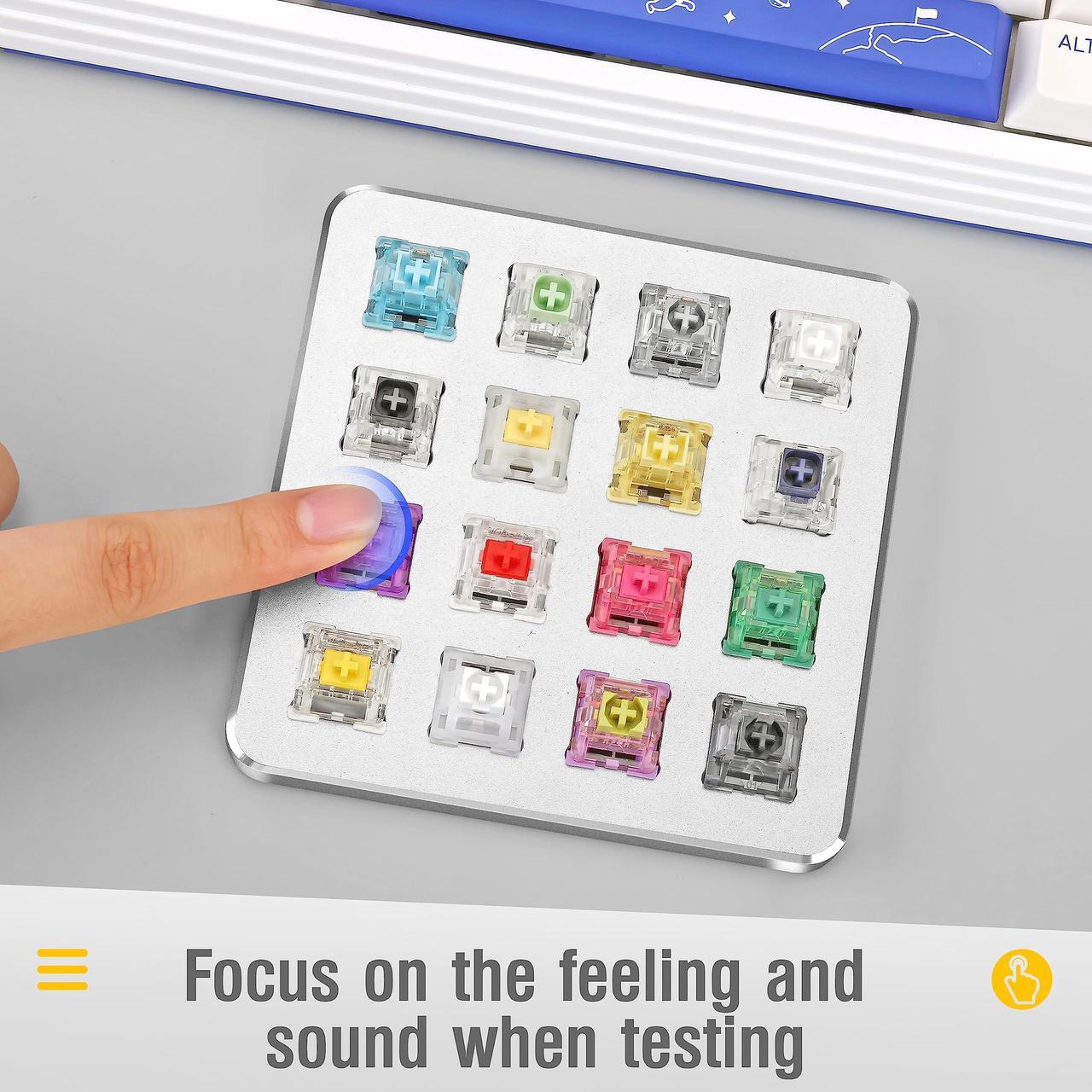 Alt view image 4 of 5 - HONKID Switch Tester, Mechanical Keyboard Switch Tester with 16-Key Switches from Akko, Gateron and Kailh, Sturdy Aluminum Construction, Durable and Cool, Silver