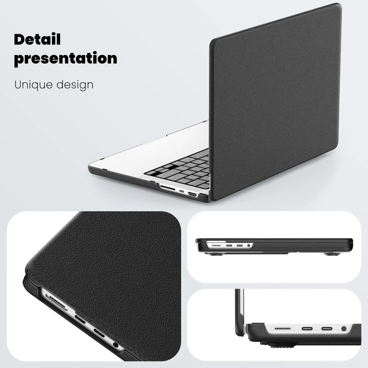 Alt view image 4 of 5 - ICEKEE Leather Case for MacBook Pro 14 Inch M4 - M1 Pro/Max, Fits A3112 A3401 A3185 (2024) / A2918 A2992 A2779 (2023) / A2442 (2021) Protective Hard Shell Cover with Fold Kickstand -BS-Black