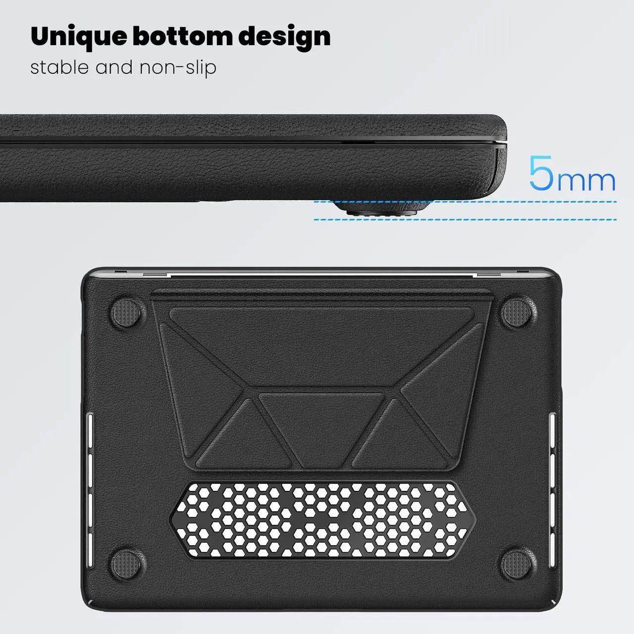 Alt view image 5 of 5 - ICEKEE Leather Case for MacBook Pro 14 Inch M4 - M1 Pro/Max, Fits A3112 A3401 A3185 (2024) / A2918 A2992 A2779 (2023) / A2442 (2021) Protective Hard Shell Cover with Fold Kickstand -BS-Black
