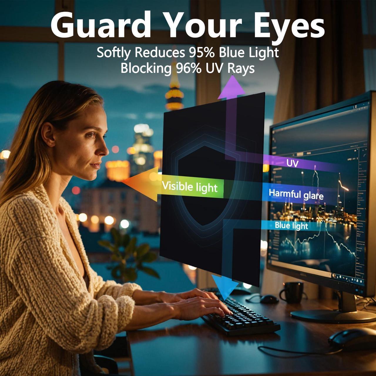 Alt view image 3 of 5 - JEEETINTX Magnetic Computer Privacy Screen Filter 27 Inch for Frameless Monitor Thin Bezel 16:9 Widescreen, Hanging Removable Anti Blue Light Privacy Shield Protector Eye Protection