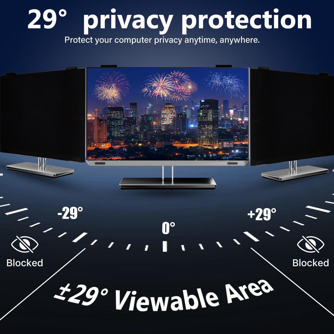 Alt view image 4 of 5 - JEEETINTX Magnetic Computer Privacy Screen Filter 27 Inch for Frameless Monitor Thin Bezel 16:9 Widescreen, Hanging Removable Anti Blue Light Privacy Shield Protector Eye Protection
