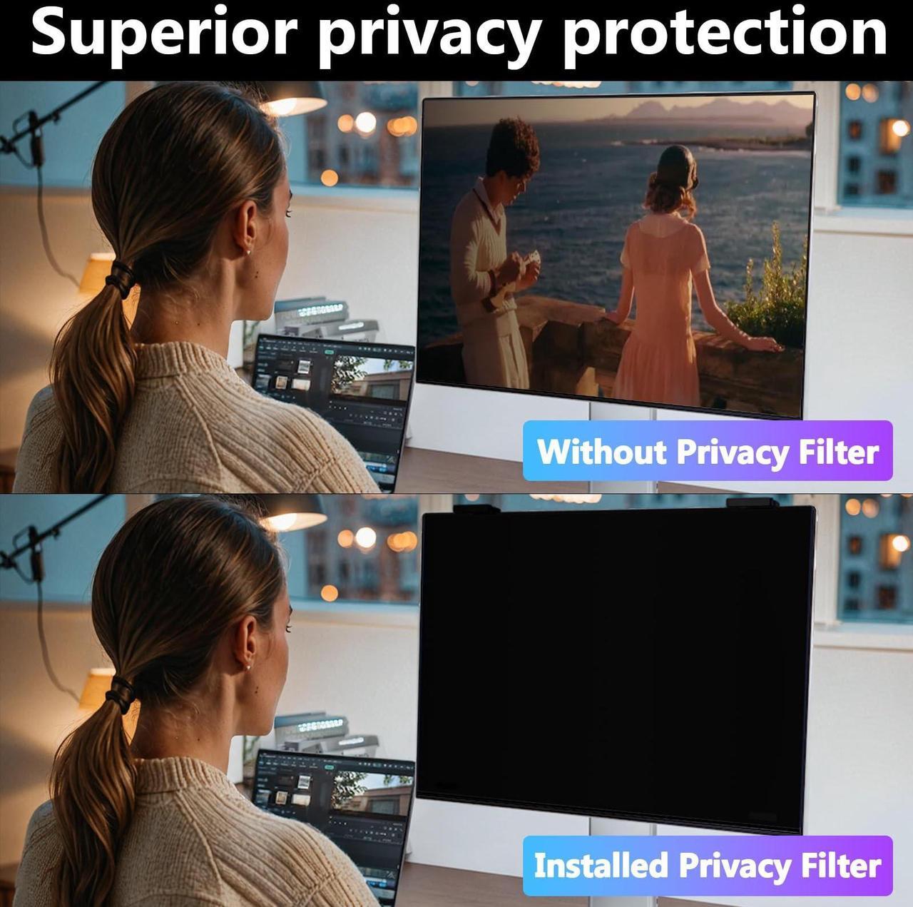 Alt view image 5 of 5 - JEEETINTX Magnetic Computer Privacy Screen Filter 27 Inch for Frameless Monitor Thin Bezel 16:9 Widescreen, Hanging Removable Anti Blue Light Privacy Shield Protector Eye Protection