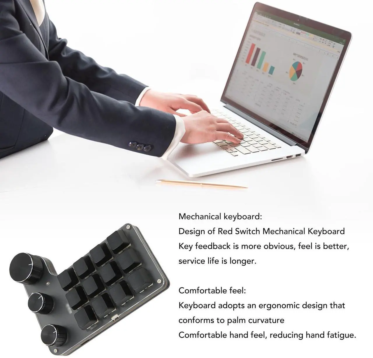 Alt view image 2 of 5 - 12 Keys USB Mini Programmable Keypad, One Handed Mechanical Keyboard with 3 Knobs for Win for Linux for OS X, Support Volume Control, Custom DIY Keypad for Game Office