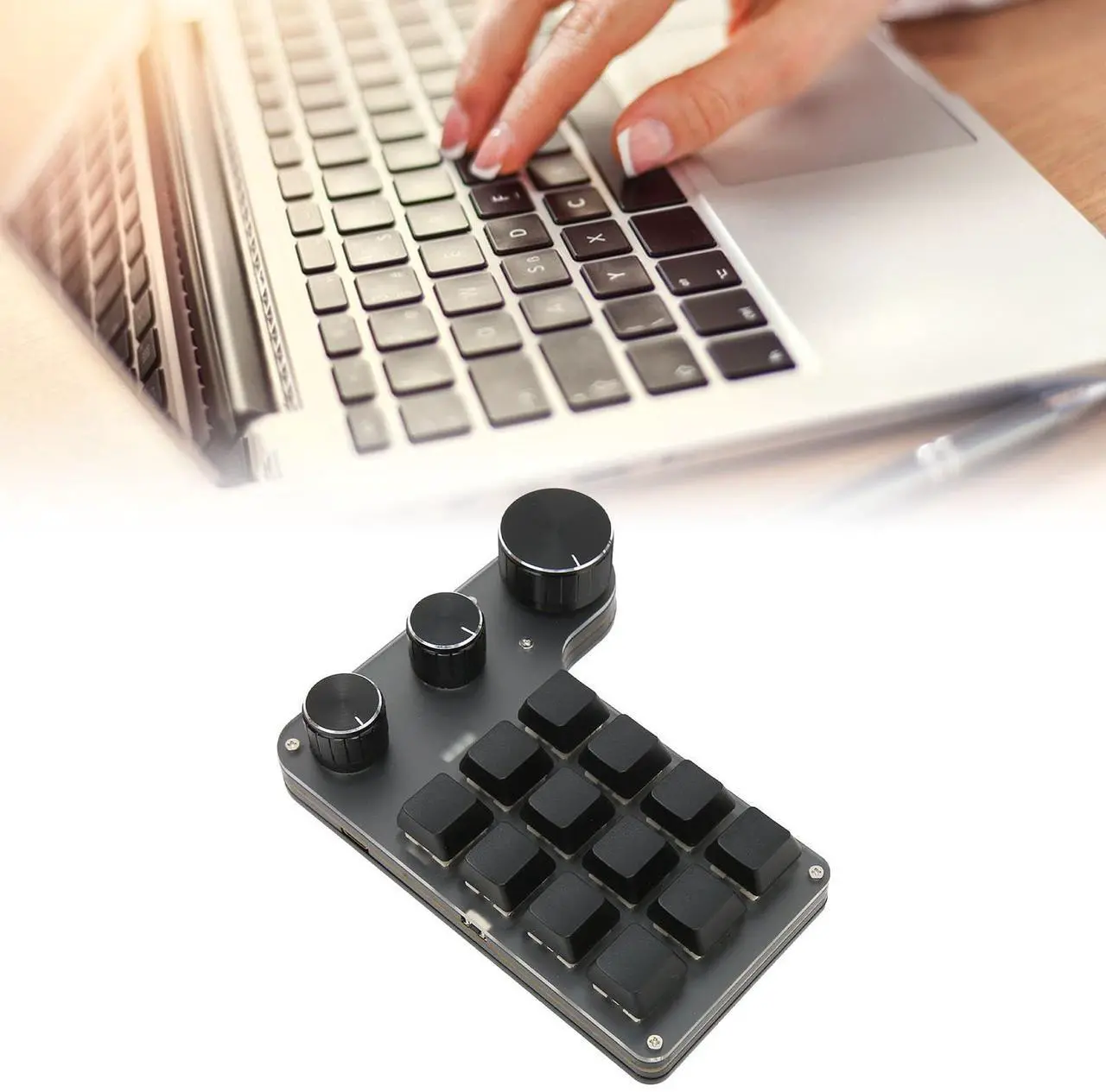 Alt view image 4 of 5 - 12 Keys USB Mini Programmable Keypad, One Handed Mechanical Keyboard with 3 Knobs for Win for Linux for OS X, Support Volume Control, Custom DIY Keypad for Game Office