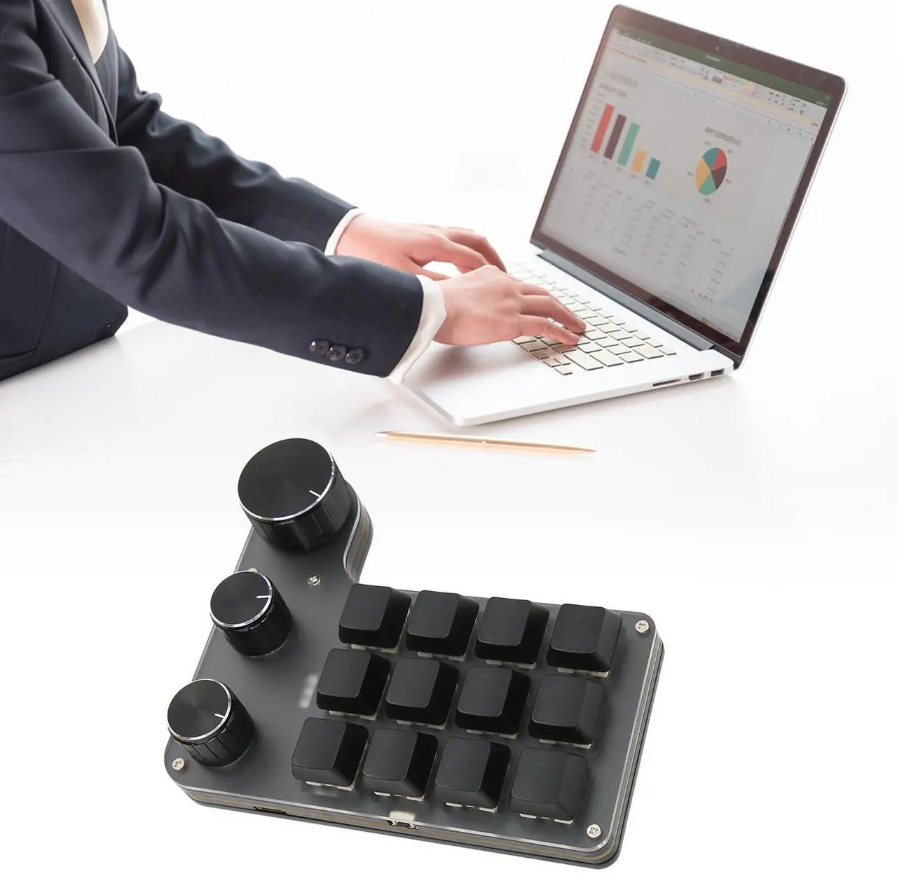 Alt view image 5 of 5 - 12 Keys USB Mini Programmable Keypad, One Handed Mechanical Keyboard with 3 Knobs for Win for Linux for OS X, Support Volume Control, Custom DIY Keypad for Game Office
