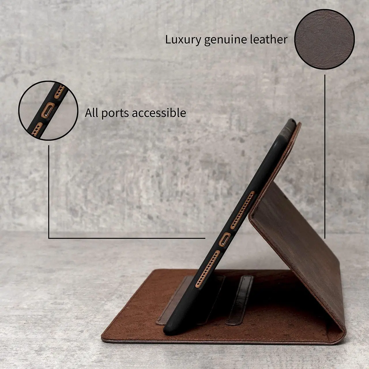 Alt view image 4 of 5 - Porter Riley - Leather Case for iPad 10th Generation (10.9") 2022 Model. Premium Genuine Leather Stand/Cover/Flip Case (Chocolate Brown)
