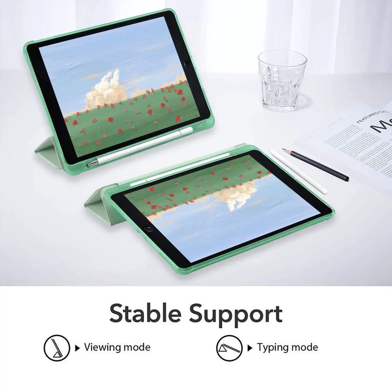 Alt view image 4 of 5 - JOYLAND Cute Space Dinosaur Pad Case for iPad 7th/8th/9th Generation, Full Body Protective with Pencil Holder, Smart Folding Case Clear, Auto Wake/Sleep Cover, 10.2 Inch, Green