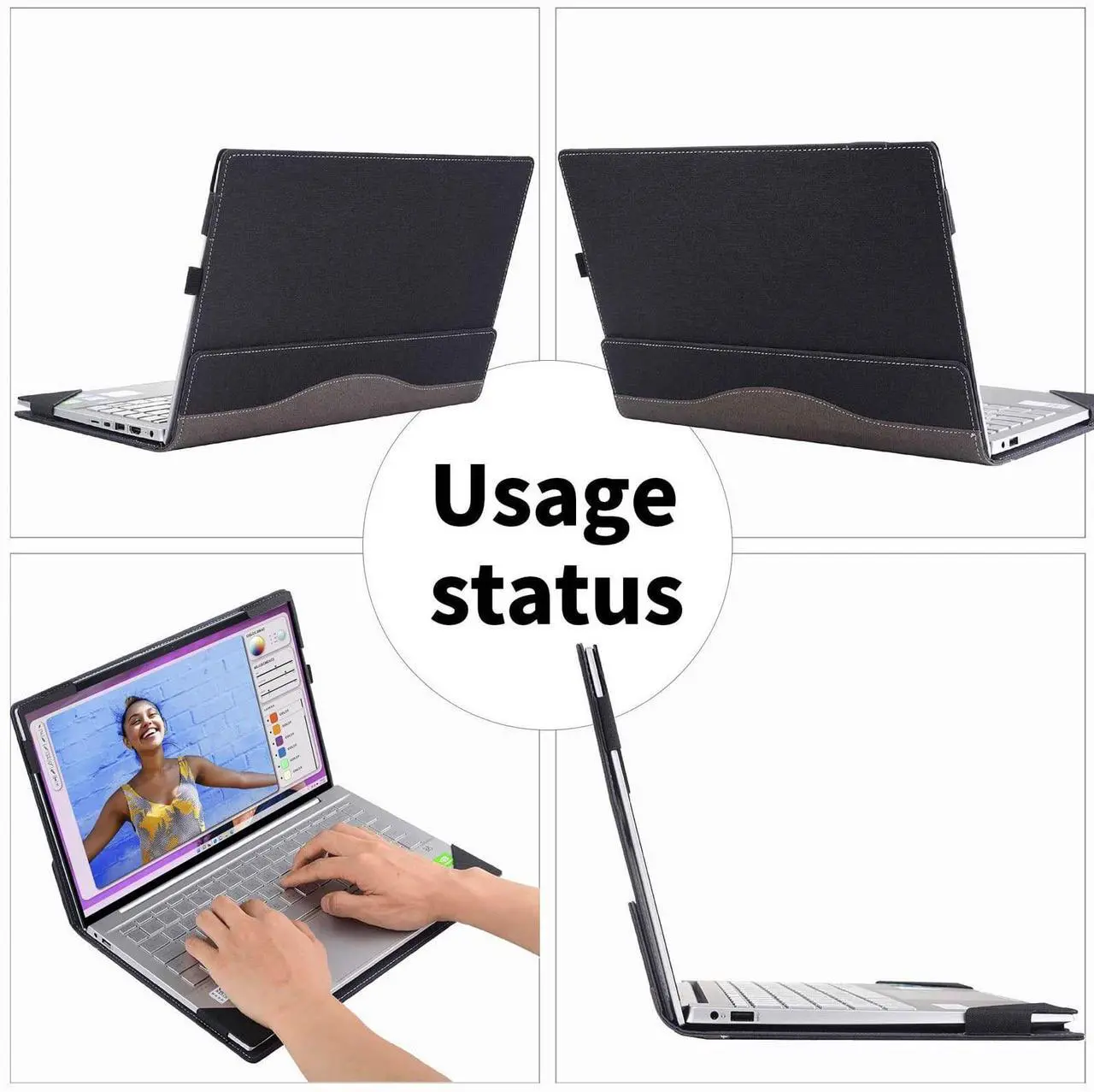 Alt view image 4 of 5 - RUNMEIJIA Laptop Cover Case Only for ASUS ROG Zephyrus G16(2024~2025 16" [not Compatible with Any Other Model] .2-in-1 PU Leather Detachable Notebook Sleeve Computer Bag Protective (Black)