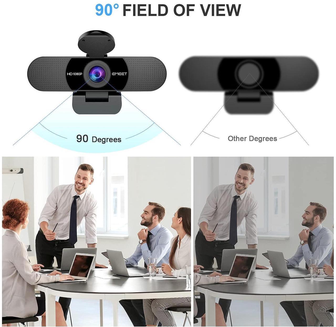 Alt view image 5 of 5 - EMEET 1080P Webcam with Microphone, C960 Web Camera, 2 Mics Streaming Webcam, 90degFOV Computer Camera, Plug and Play USB Webcam for Online Calling/Conferencing, Zoom/Skype/Facetime/YouTube, Laptop/PC