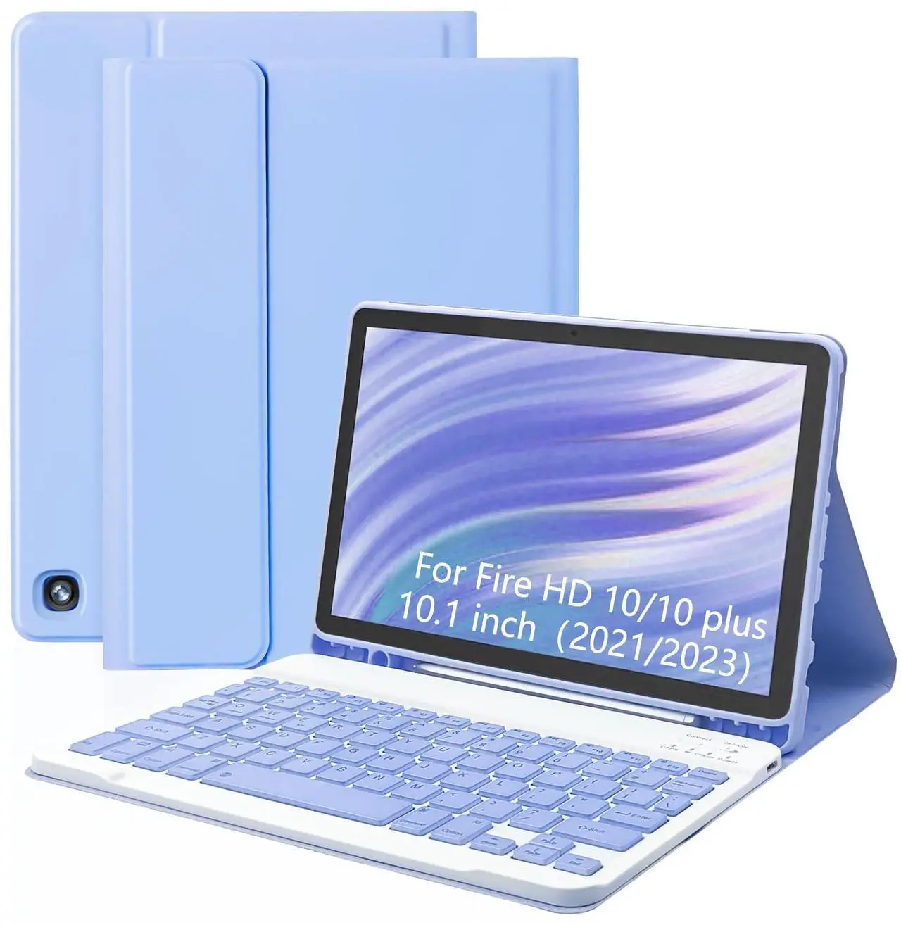 Main image of XCHYTECHER Keyboard Case for  Fire HD 10/10 Plus 10.1 inch, Detachable Keyboard with Type-C Charging Port Cover (Purple+Purple)