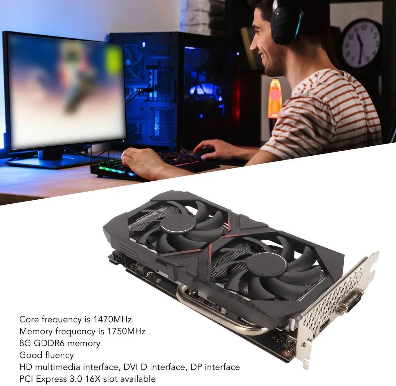 Alt view image 5 of 5 - RTX 2060S Graphics Card, 256Bit 8GB GDDR5 1470/1750MHz PCI Express 3.0 Gaming GPU Graphics Card, HDMI DP DVI with Cooling Fans for Office and PC Gamingq
