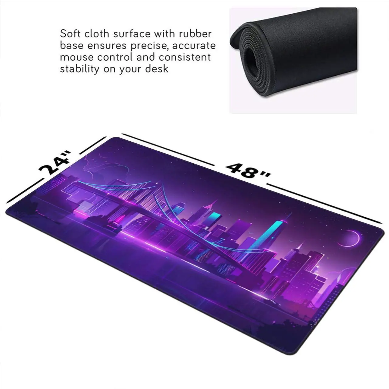 Alt view image 3 of 5 - ZOCOZY Extra Large Gaming Mouse Pad (48"x24") - Cyberpunk Purple City Extended XXL Mousepad with Stitched Edges, Non-Slip Rubber Base Waterproof Desk Mat for Gamers, PC, Office, Home