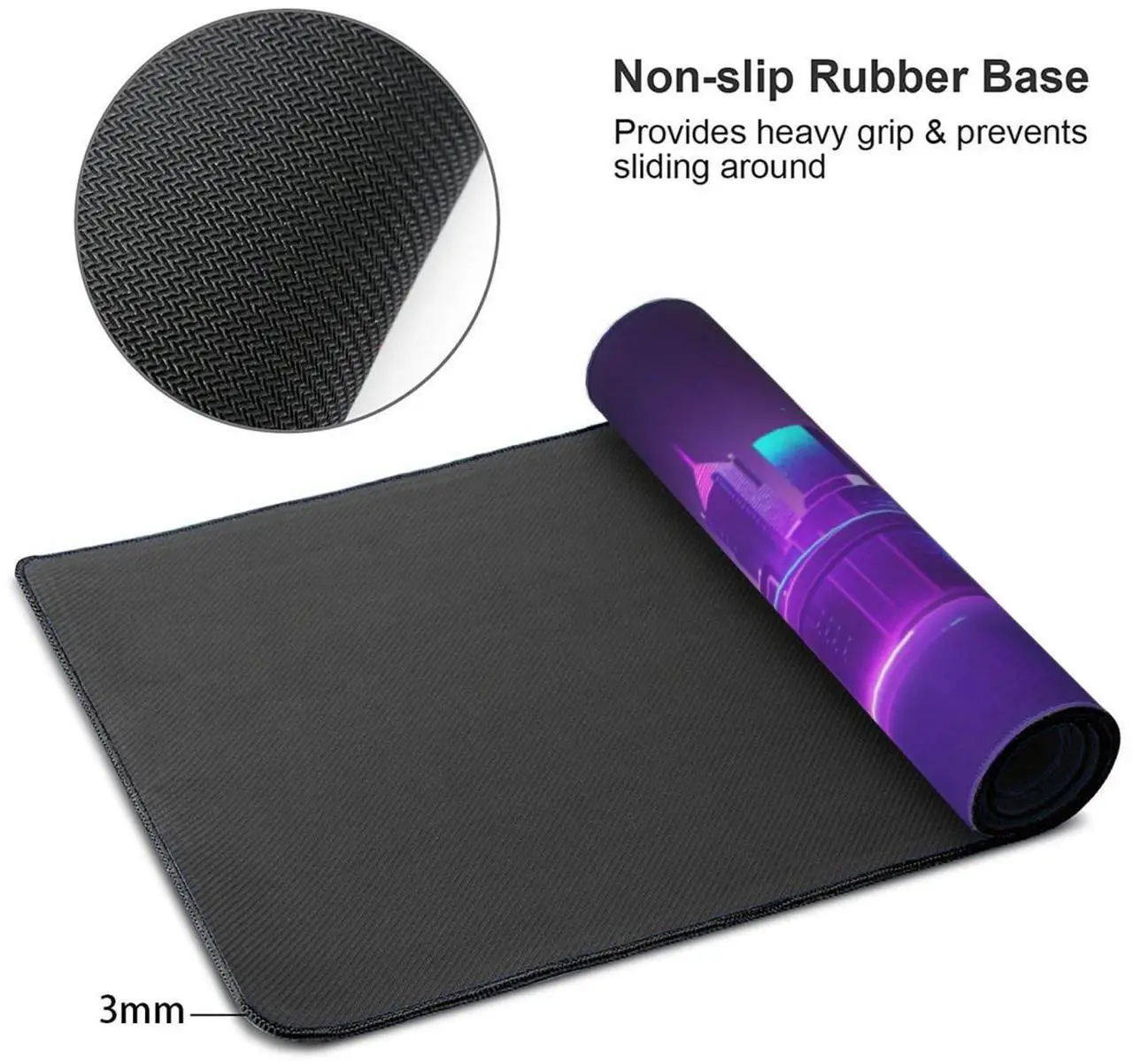 Alt view image 4 of 5 - ZOCOZY Extra Large Gaming Mouse Pad (48"x24") - Cyberpunk Purple City Extended XXL Mousepad with Stitched Edges, Non-Slip Rubber Base Waterproof Desk Mat for Gamers, PC, Office, Home