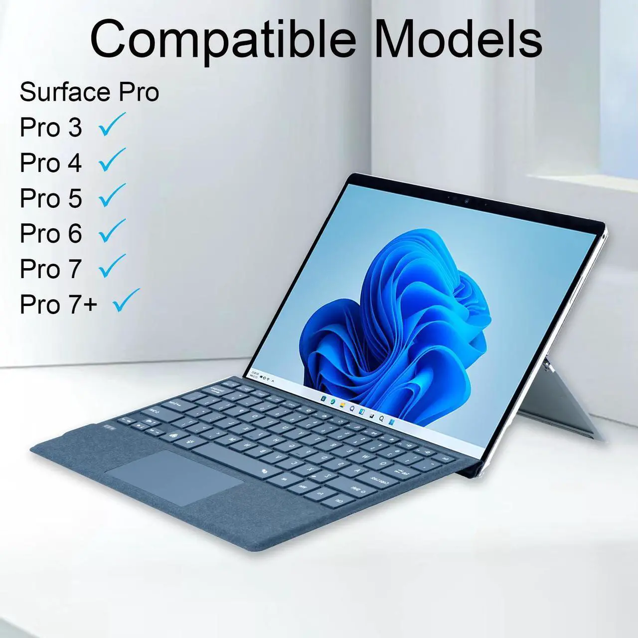 Alt view image 2 of 5 - mobee Type Cover for Microsoft Surface Pro 7+/ Pro 7 / Pro 6 / Pro 5 / Pro 4 / Pro 3, Bluetooch Type Keyboard with Multi-Touch Trackpad, Ultra Silm (Cobalt Blue with Backlit)