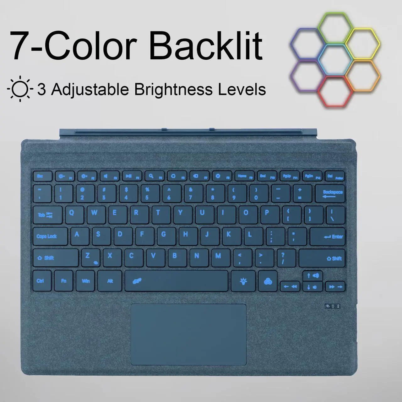 Alt view image 4 of 5 - mobee Type Cover for Microsoft Surface Pro 7+/ Pro 7 / Pro 6 / Pro 5 / Pro 4 / Pro 3, Bluetooch Type Keyboard with Multi-Touch Trackpad, Ultra Silm (Cobalt Blue with Backlit)